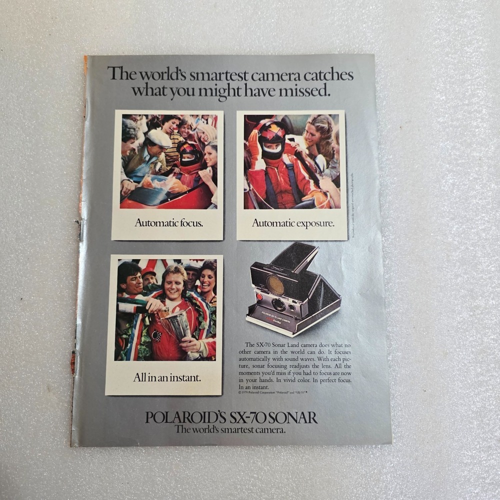 Vintage Print Ad Polaroid SX-70 Sonar Land camera color 8x10.5 1979